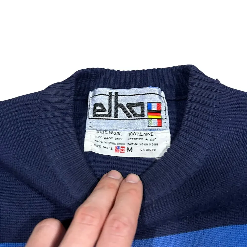 Vintage 80s Elho 100% Wool Ski Sweater Men’s Medium Striped Colorblock Pullover